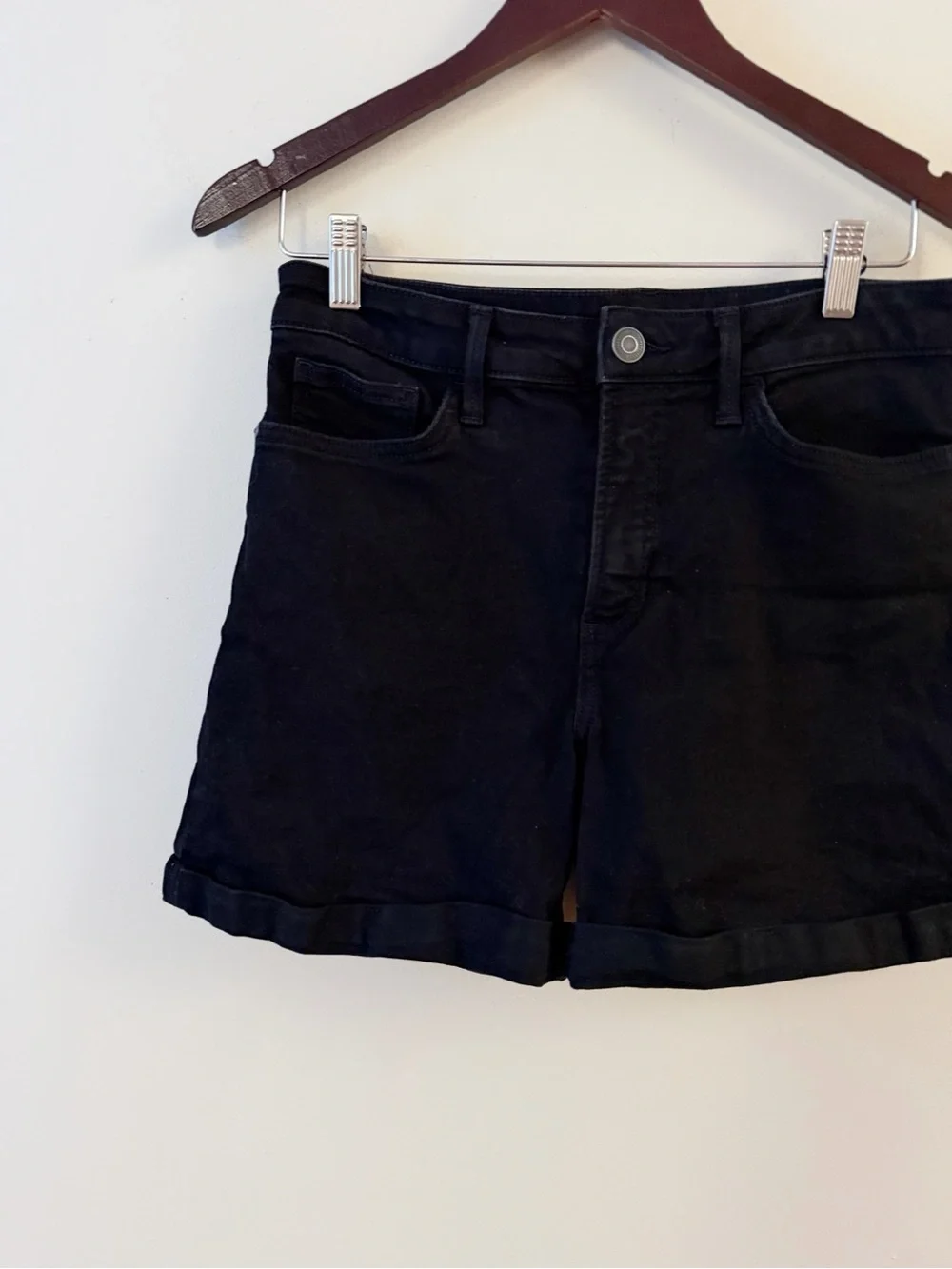 LC Lauren Conrad Black Roll Cuff High Rise Denim Shorts Size 10 Stretch
